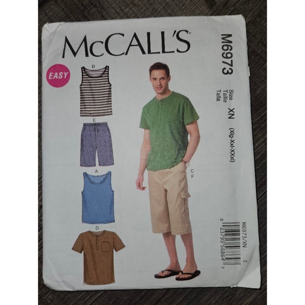 McCall's M6973 Mens Henley Tank Tops and Shorts Sewing Pattern Size XL-XXL-XXXL